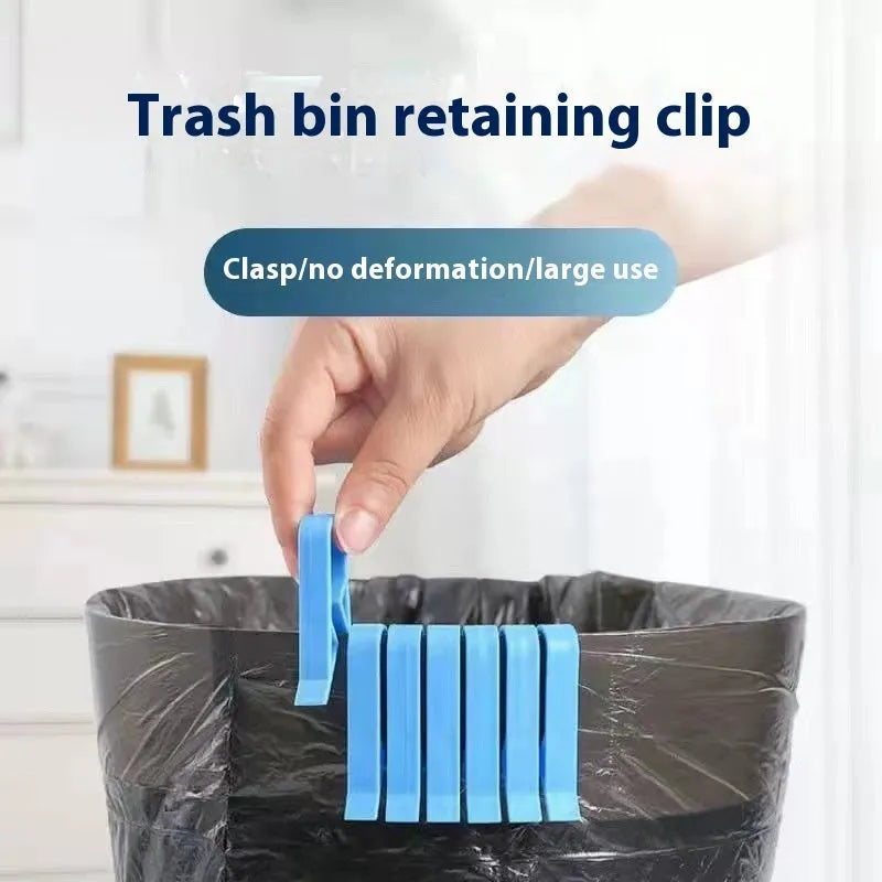 Pack of ten white plastic garbage bag fixing clips for the side of a trash can.