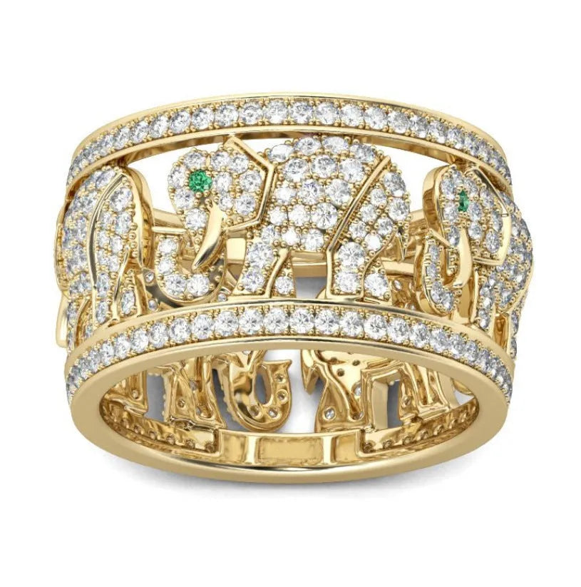 Alloy elephant ring with full diamond design in AJZ1935 elephant colour, size 8 shown