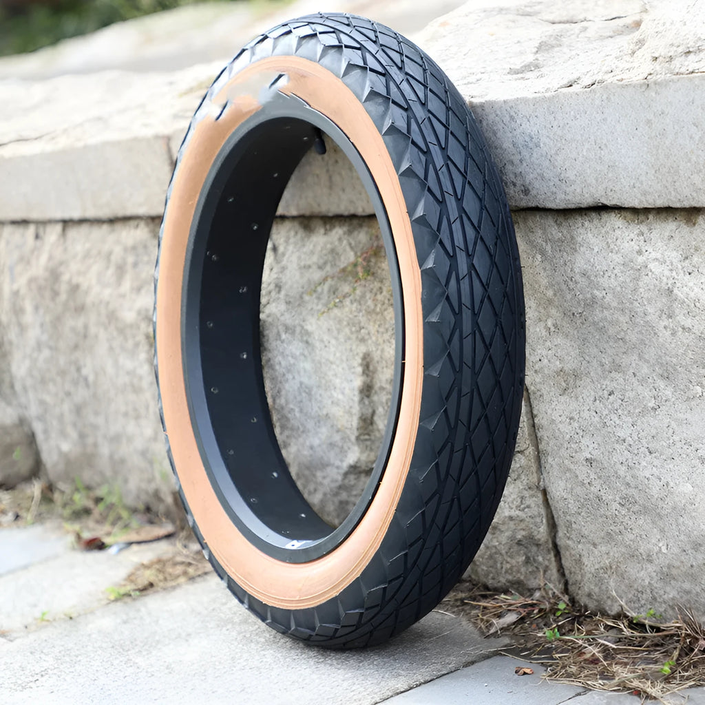 Brown sidewall snowmobile replacement tyre showing 20 inch diameter and 4.0 inch width tread