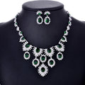 Colourful zircon earrings and necklace set with copper electroplating, floral pattern, 40cm chain, and 6 x 8.5cm pendant