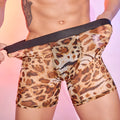 Men's leopard print boxer shorts in nylon fabric with elastic waistband