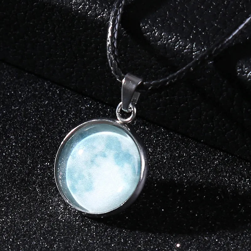 Christmas moon night sky luminous pendant necklace with glass constellation design on alloy chain