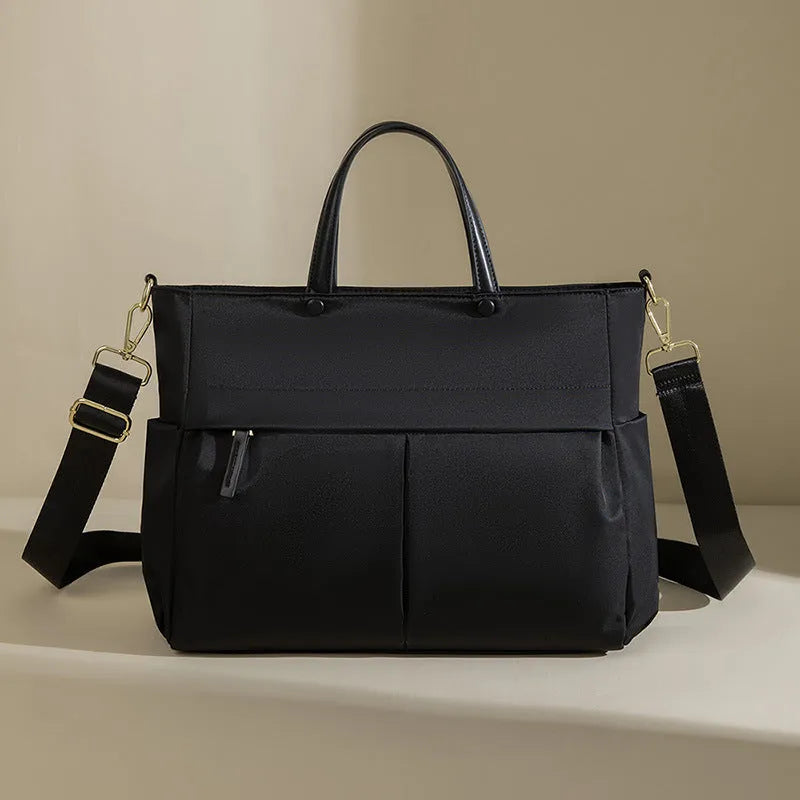 Women's Oxford cloth briefcase in urban simplicity style with contrast stitching and portable handle