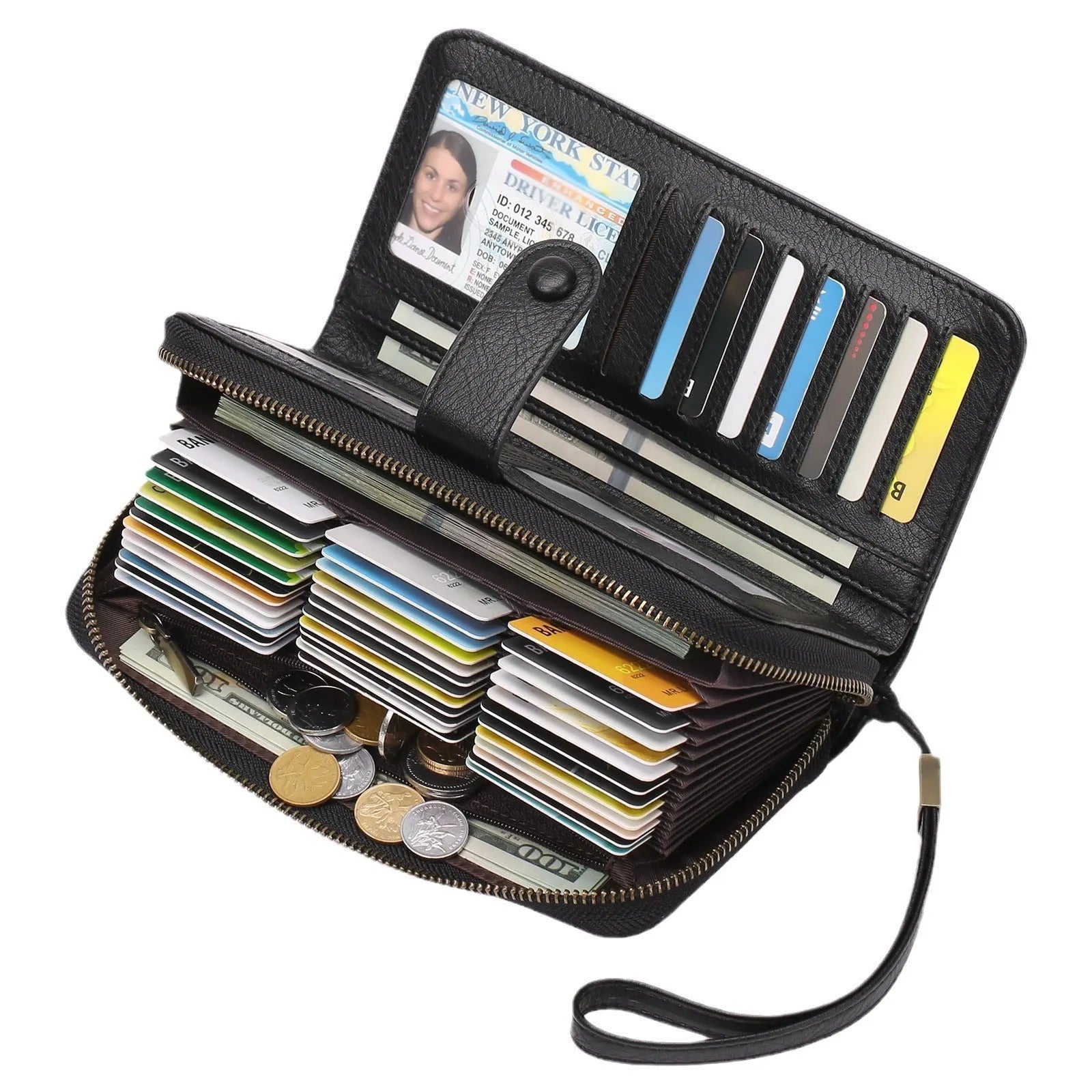 Expanding card holder women long wallet passport bag in light brown PU leather with anti-theft feature
