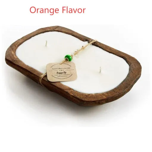 Wooden basin aromatherapy candle with three wicks and soy wax in retro lavender style
