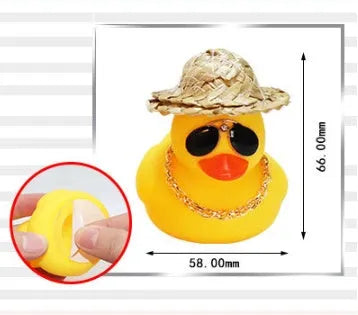 Yellow duck wearing straw hat car ornament with matte finish and included base glue