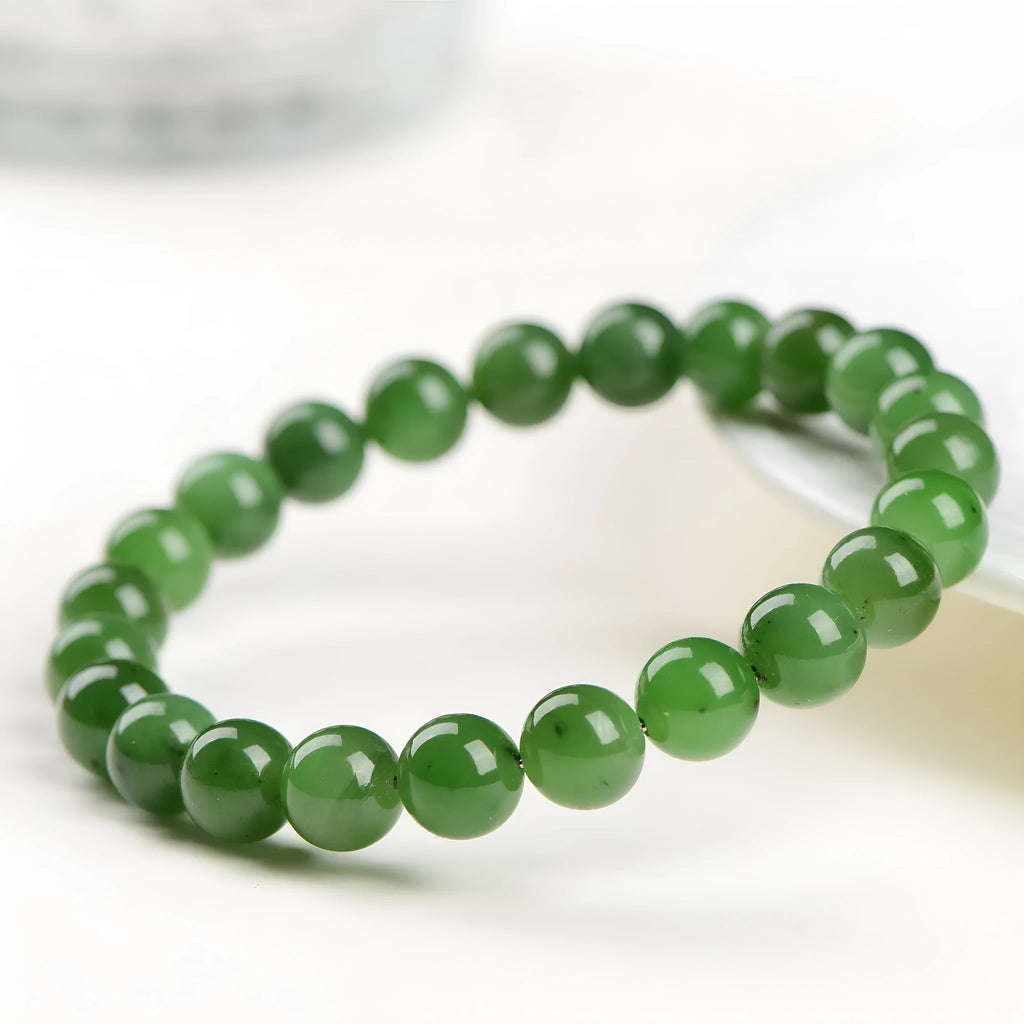 Natural jasper stone bead bracelet on Hetian jade, showing polished beads in five available size options.