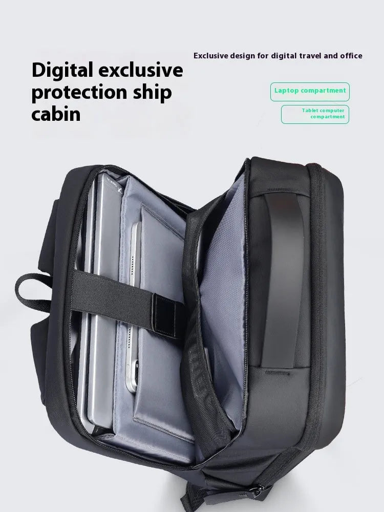 Graphite grey business backpack with USB charging port and oxford cloth construction
