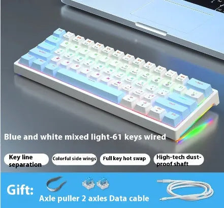 61-key computer mechanical keyboard with tea shaft switches in multiple colour combinations