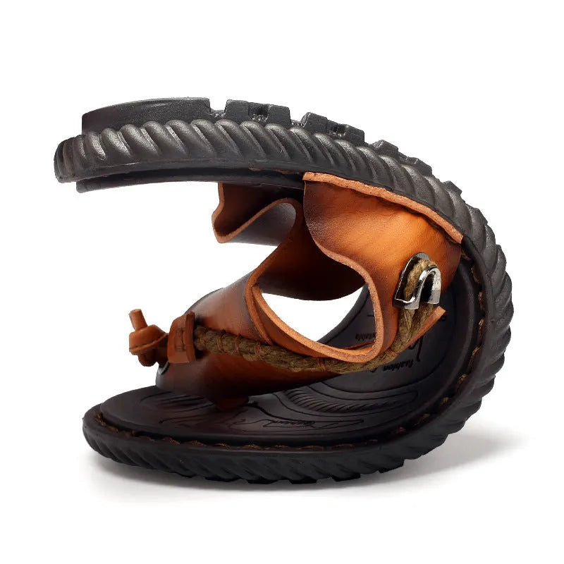 Plus size herringbone outdoor slippers for men in dark blue and khaki colours
