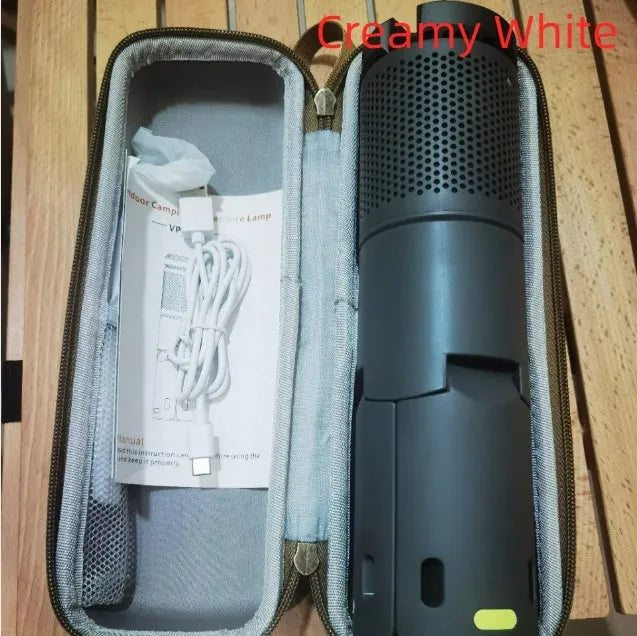 Portable LED camping lantern in off white or dark grey with button switch