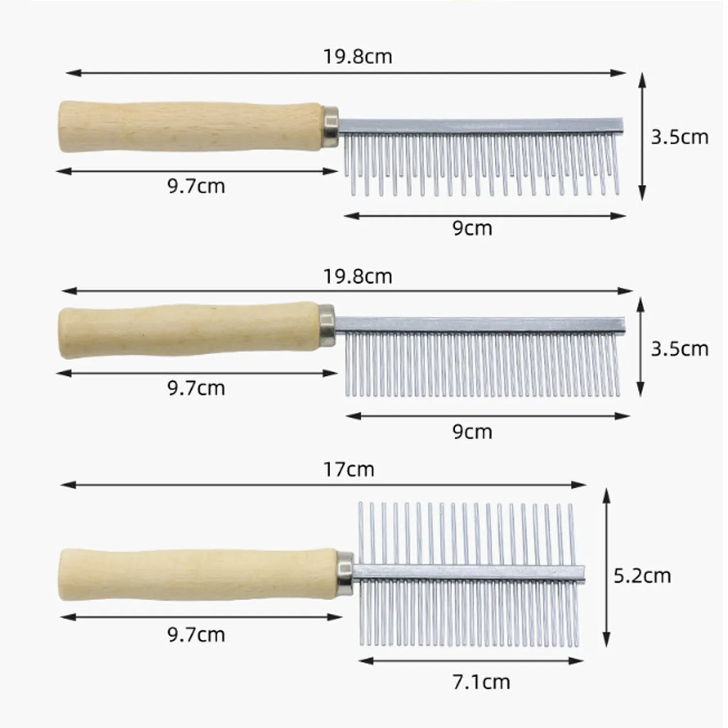 Wooden handle pet grooming comb with round needles for dogs and cats