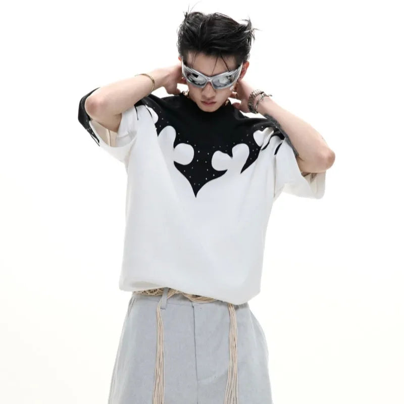 Men's cotton short sleeve shirt with burnt flower stitching and rhinestone decoration in grey colour