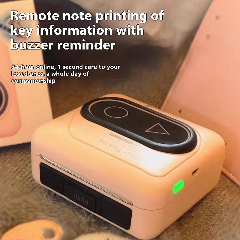 Compact Bluetooth thermal mini printer in avocado green colour with charging cable