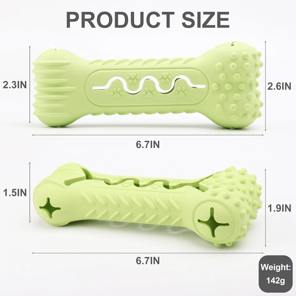 Blue bone-shaped natural rubber dog chew toy with textured surface