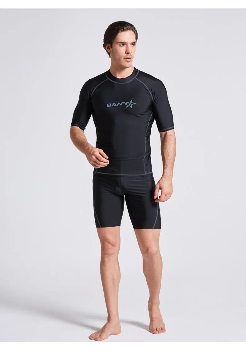 Men's quick-drying half sleeve swimsuit set for snorkeling and surfing in nylon fabric