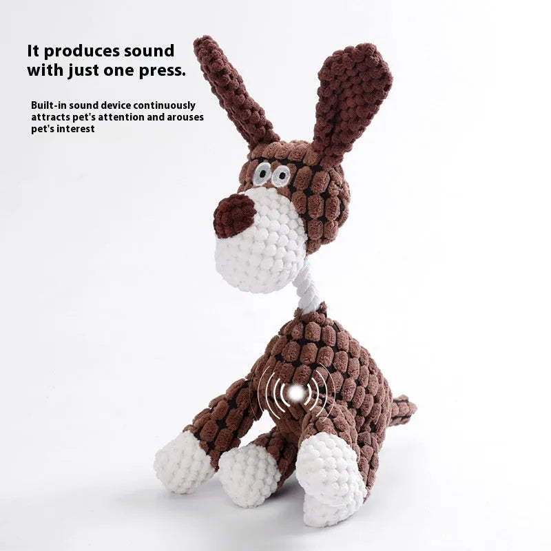 Pet plush chew toy for puppies with bite-resistant fabric in multiple design options