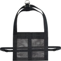 Black PVC-coated calf weighing sling with adjustable straps on a white background.