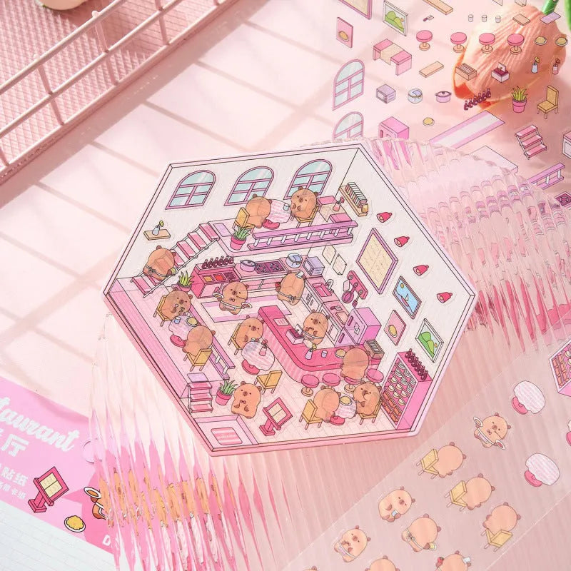Pack of Capabala cut-free 3D cartoon landscape stickers in various colours on a white background.