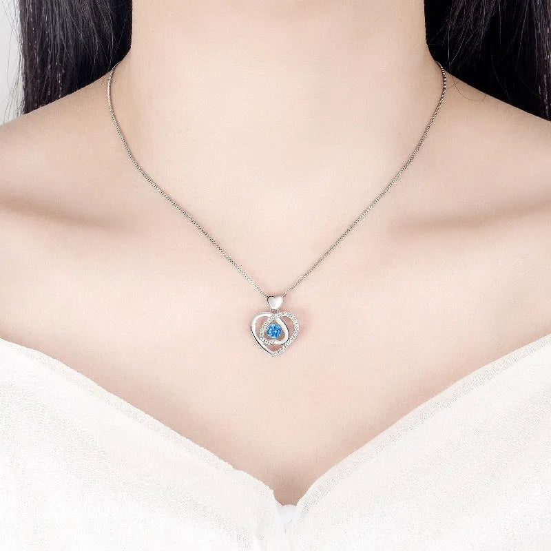 Blue diamond heart necklace and bracelet set with mixed gemstone inlay on copper
