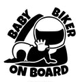 Black and white reflective Baby On Board vinyl car sticker for rear window, 14.5 by 15 cm