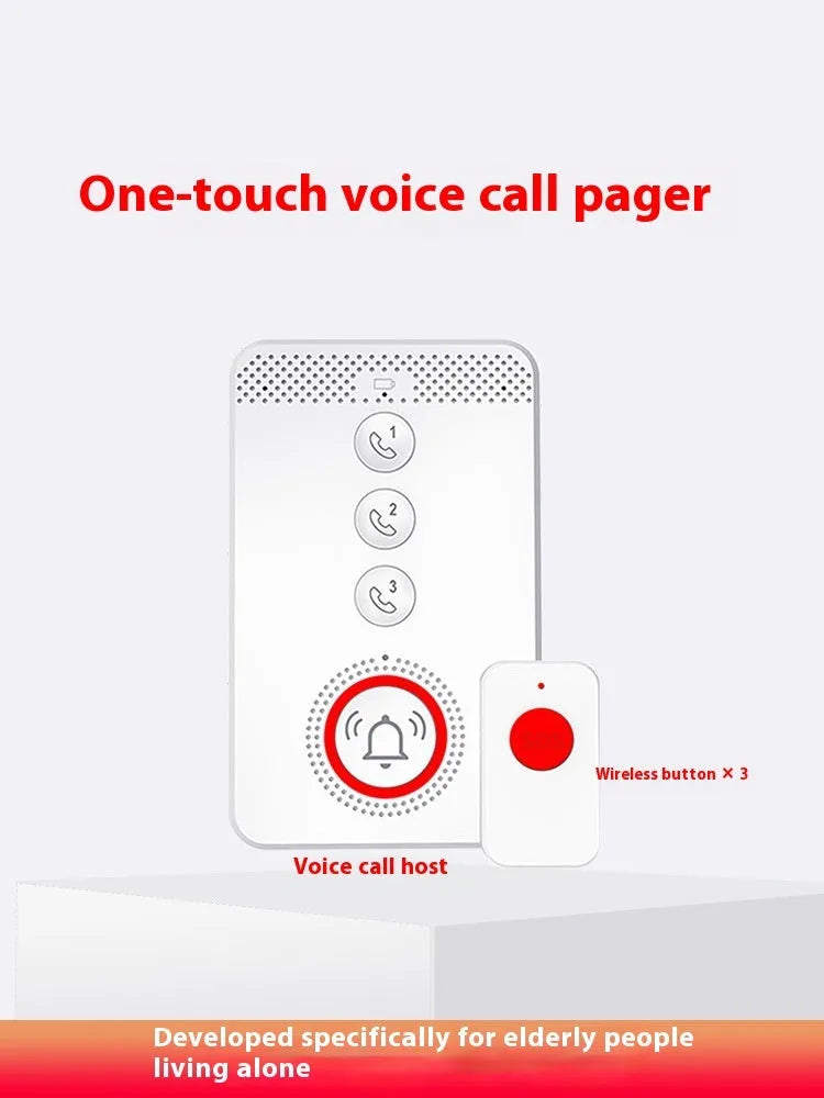 White emergency alert buzzer unit with separate emergency buttons for elderly care