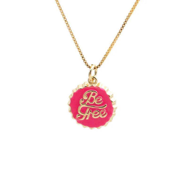 Copper bottle cap pendant necklace on a 40cm box chain with 18K gold electroplated finish