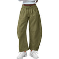 Loose cropped sweatpants with drawstring elastic waist in street fashion styling