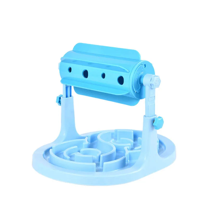 Blue interactive pet puzzle feeder toy with adjustable height for dogs and cats