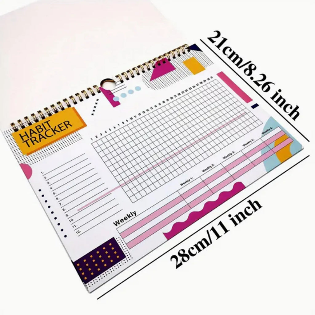 A4 habit tracking notebook in Flower White cover, open to show 12 internal pages for schedule recording.