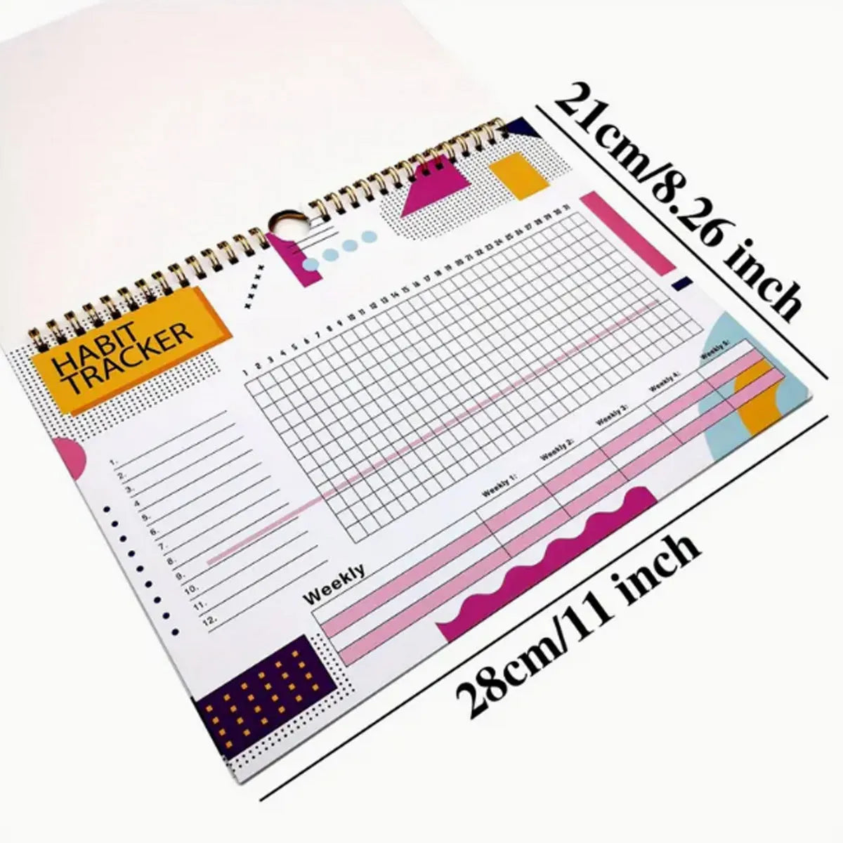 A4 habit tracking notebook in Flower White cover, open to show 12 internal pages for schedule recording.