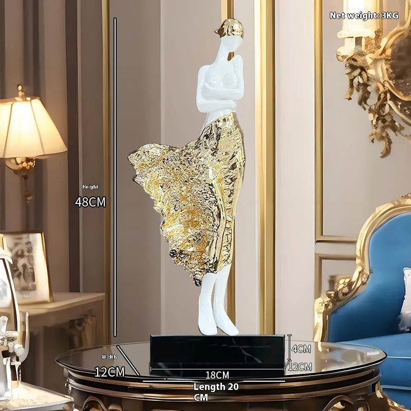 48cm tall modern minimalist resin sculpture ornament in rose gold or silver finish.