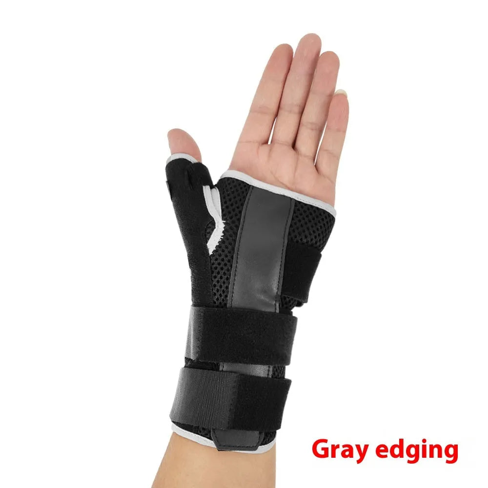 Black or gray carbon fiber sports wrist guard with thumb strap for left or right hand support