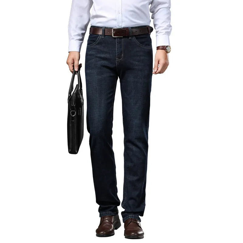 Stretch jeans loose fit plus size business casual pants in black and blue colours