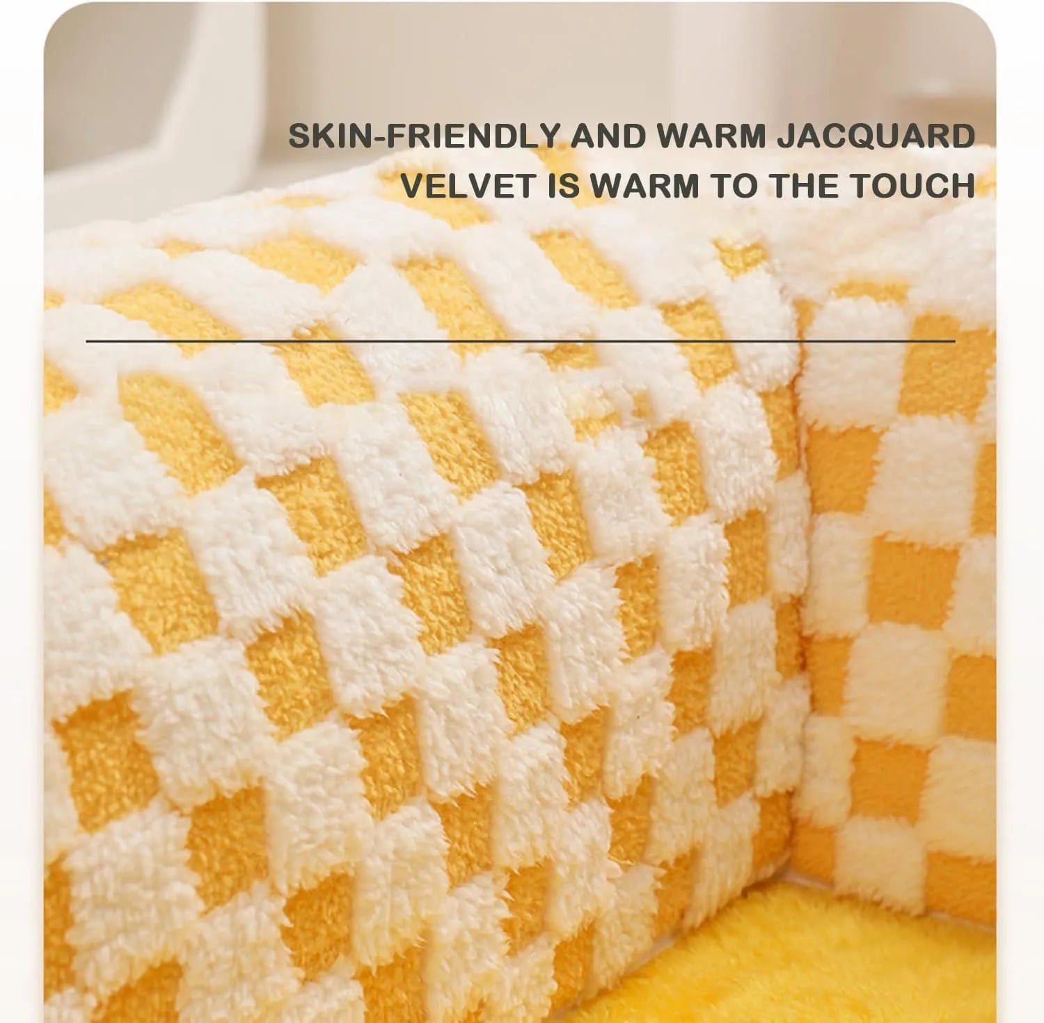 Fan-shaped plush pet bed with tunnel in coffee or yellow, XL size 80x80x20cm with anti-slip bottom