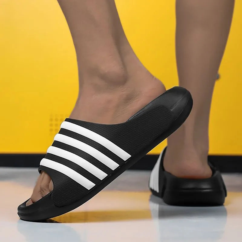 Casual EVA sole PVC slippers in beige, black and white, blue and white, or green colours
