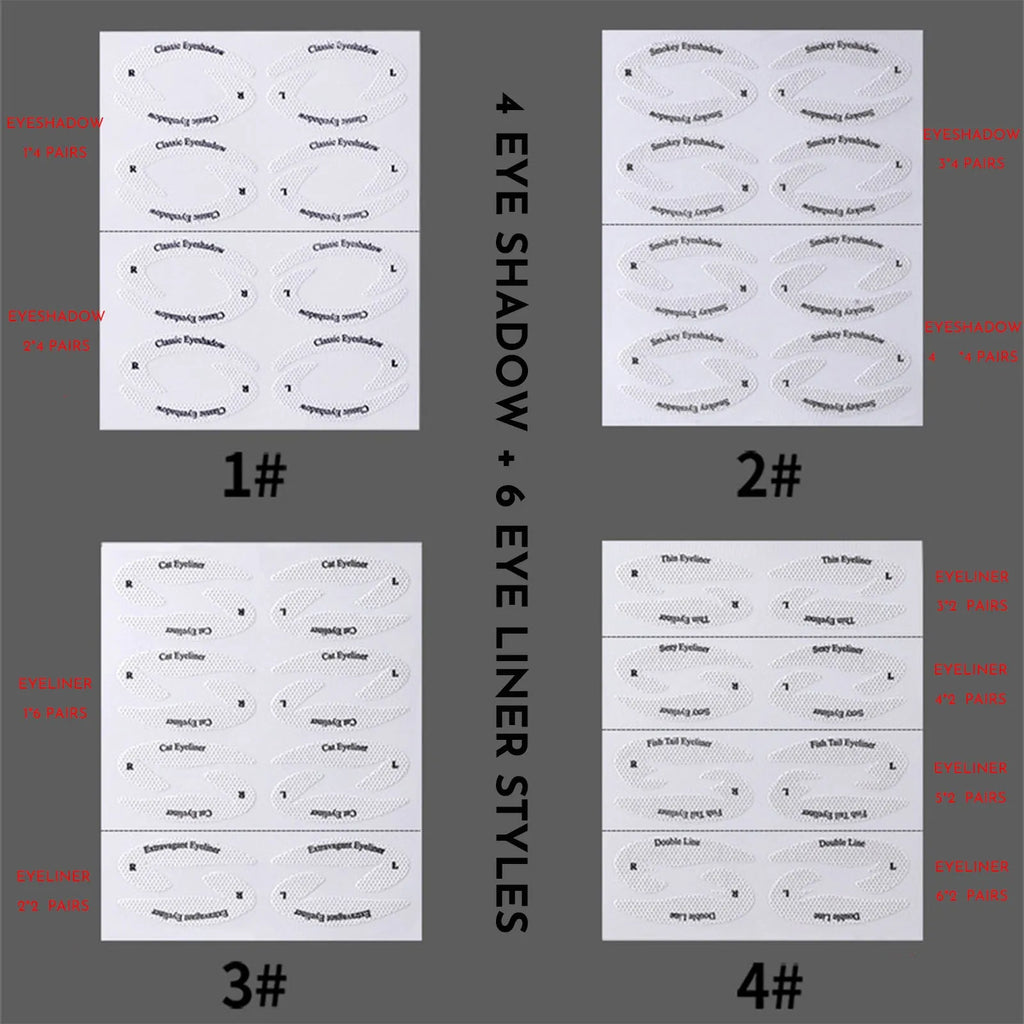 Set of four reusable flexible eyeliner sticker templates for makeup application