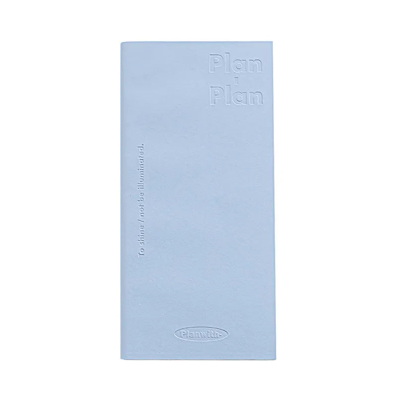 Embossed simple visual daily meter book notebook showing colour options: white, purple, blue, grey, and protective cover.