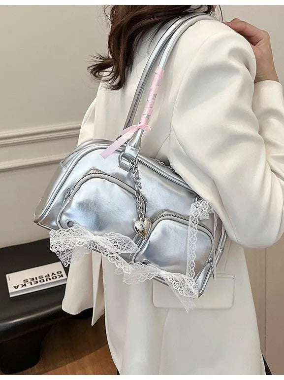 Large capacity soft PU leather shoulder bag in beige with crossbody straps and interior phone pocket