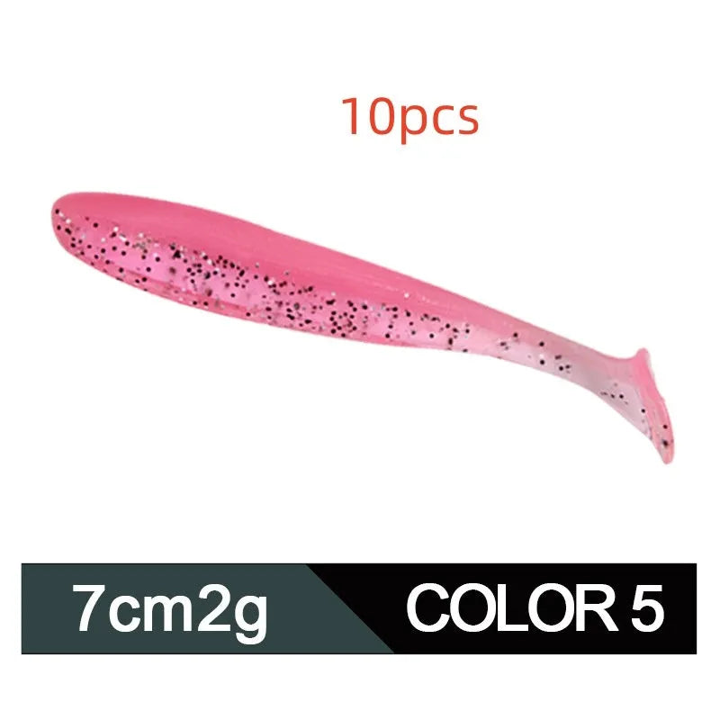 7cm two-tone soft worm fishing lure with T-tail body for Mandarin fish and Topmouth culter baiting