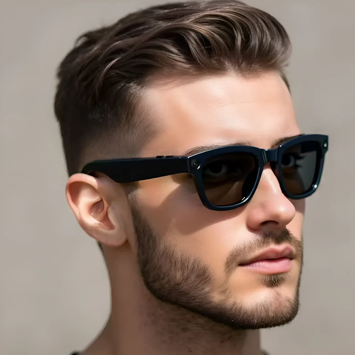 M01 AI Translation Video Glasses with HD camera on black and transparent lens options