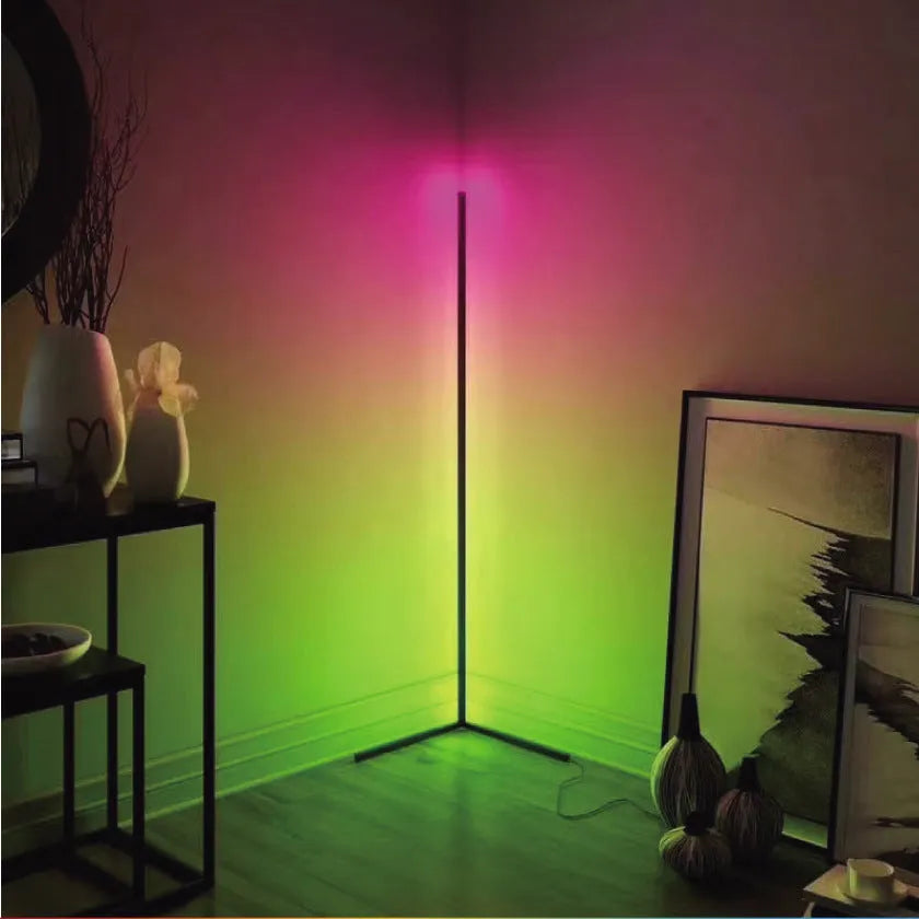 Black smart RGB floor lamp with remote control for bedroom atmospheric lighting