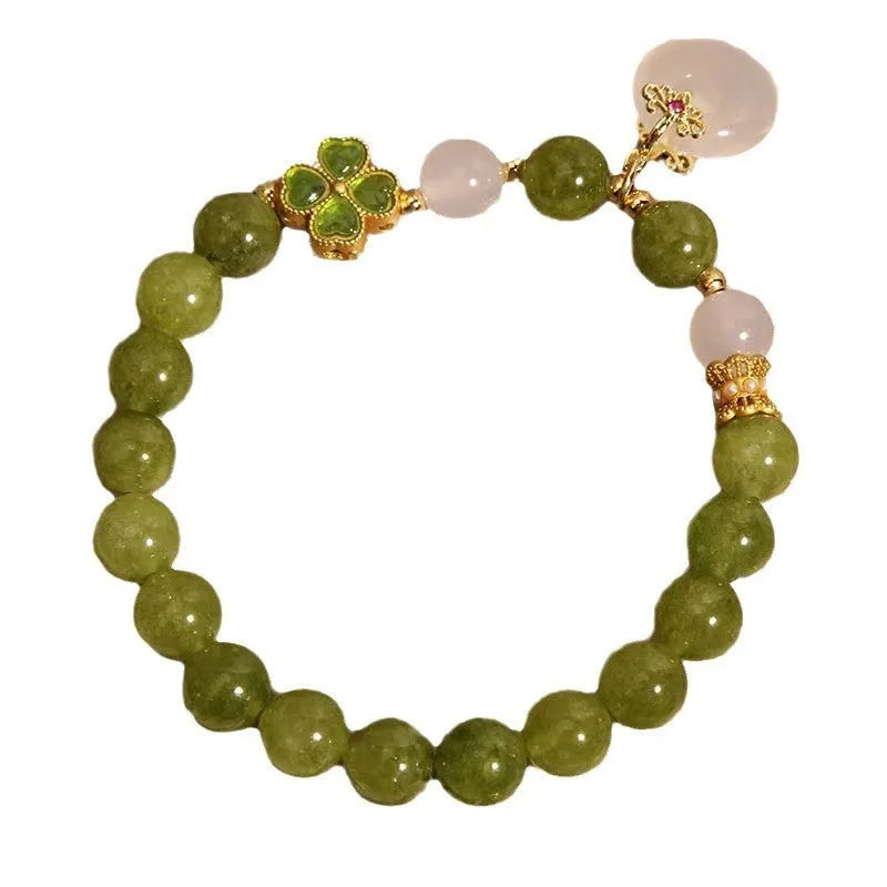 Green tourmaline four-leaf clover women's bracelet with peace buckle closure in new Chinese style