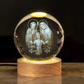 White crystal ball on solid wood warm light base decorative desk ornament