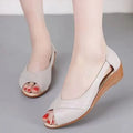 Women's casual peep toe sandals with an ankle buckle in beige, black, and peacock blue.