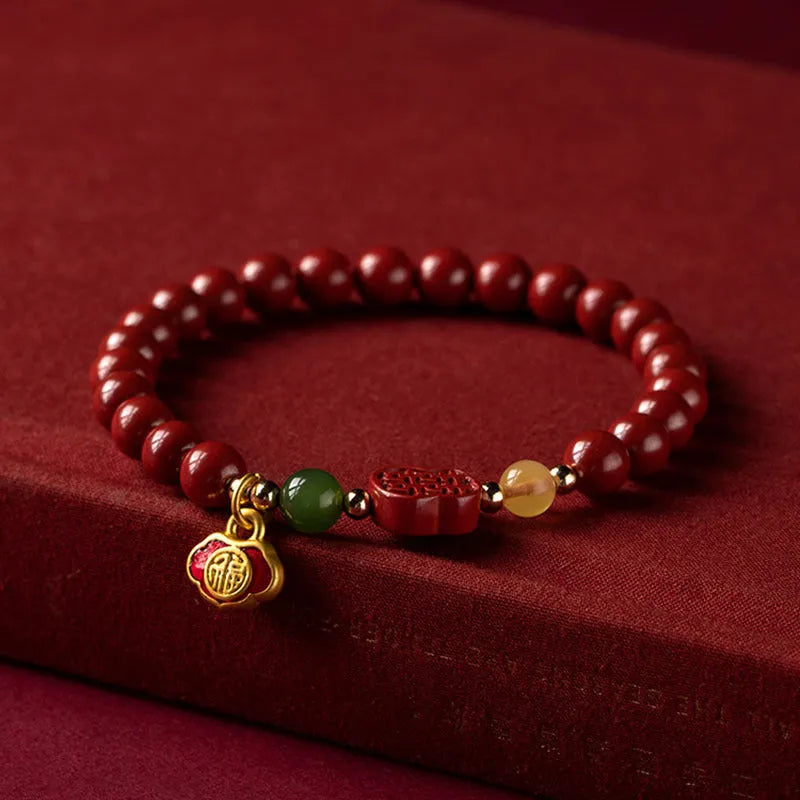 New Chinese style bracelet with Emperor sandstone beads and fu character in 6mm or 8mm size.