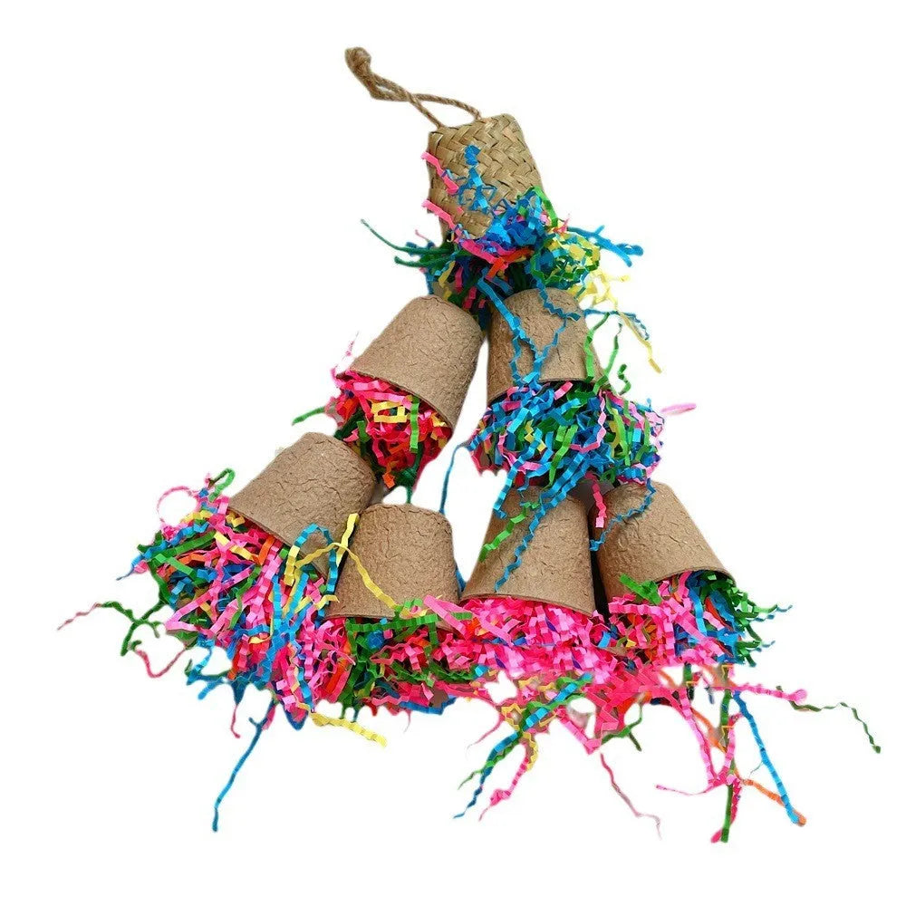 Parrot palm weaving paper cup chew toy hanging at 38cm height for cage placement