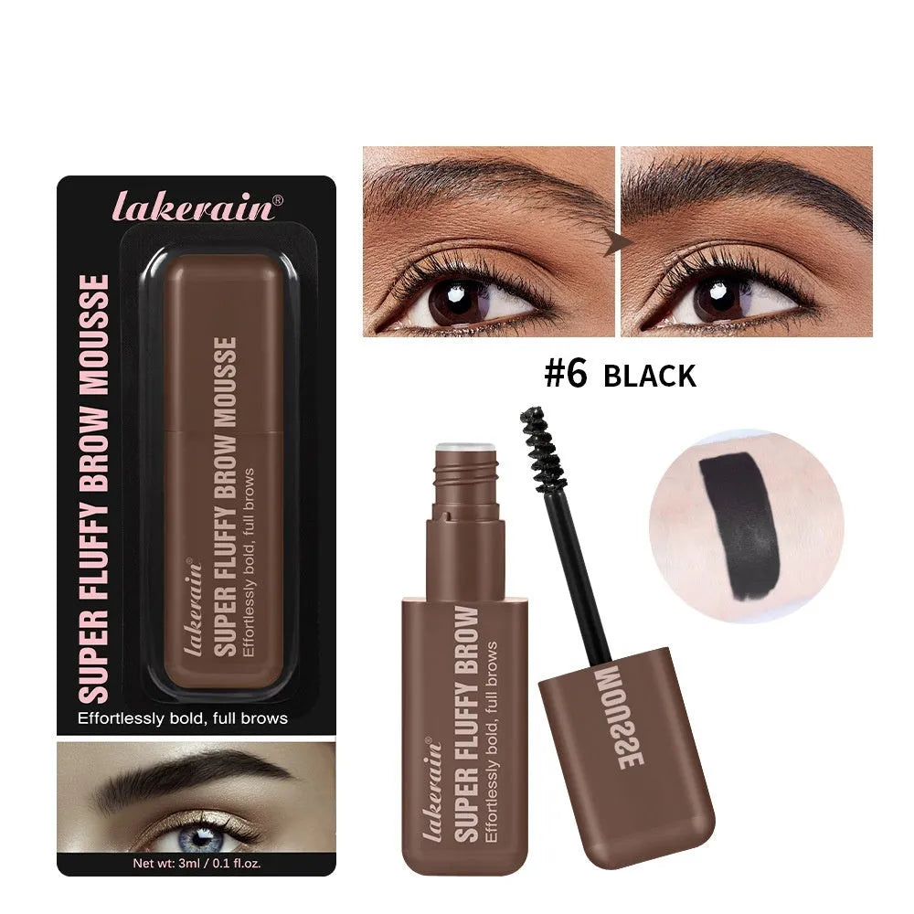 Eyebrow mousse cream tube with applicator for three-dimensional brow shaping in six colour shades