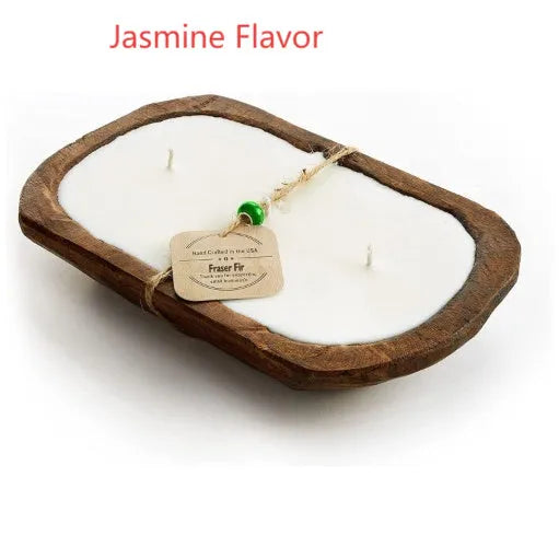 Wooden basin aromatherapy candle with three wicks and soy wax in retro lavender style
