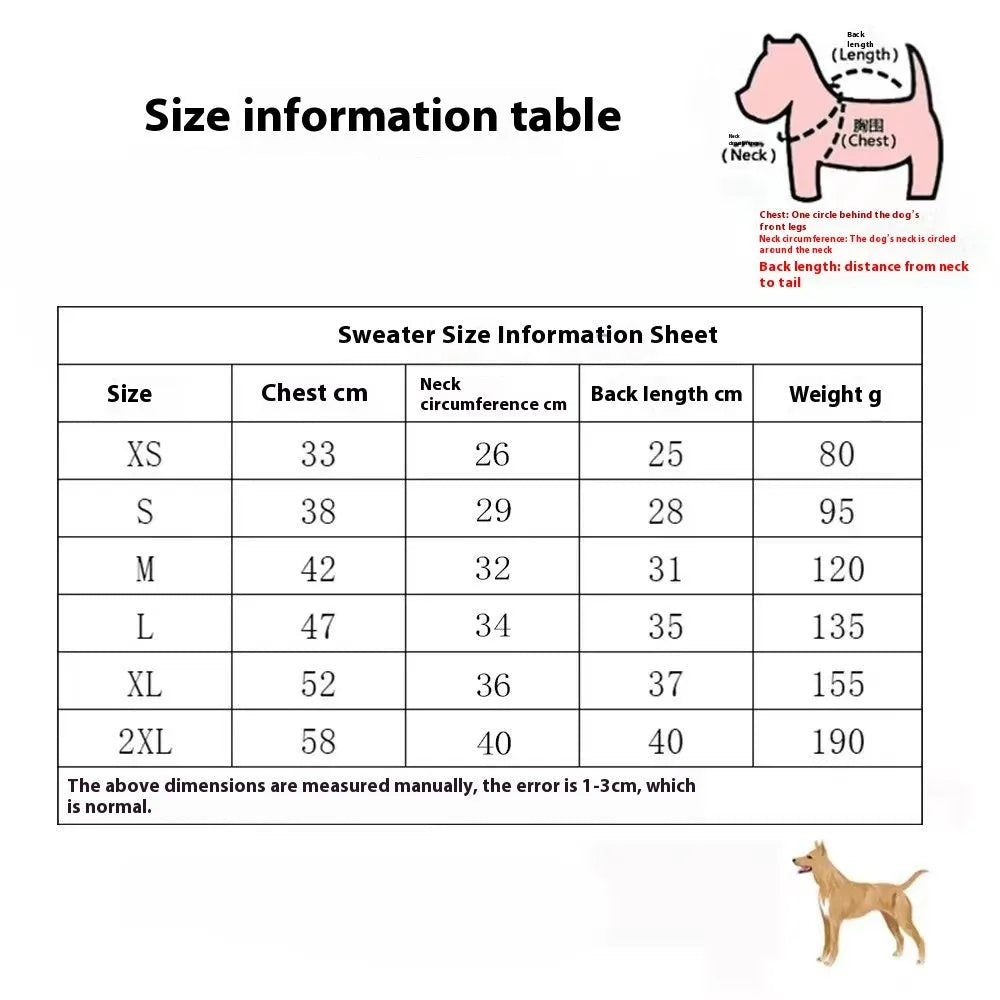 Thick wool dog sweater for autumn and winter in monochrome or two-tone colours